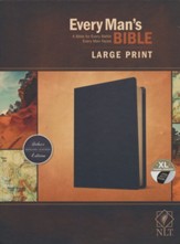 NLT Every Man's Large-Print Bible--genuine leather, black (indexed) - Slightly Imperfect