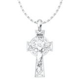 Celtic Cross with Crucifix Pendant, Sterling Silver, with 18 inch Sterling Silver Chain