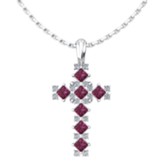 Cross Birthstone Pendant on Sterling Silver Chain, July