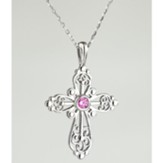 Filigree Cross Birthstone Pendant Necklace October