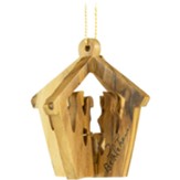 Manger with Holy Family and Shepherds Holy Land Olive Wood 3D Hanging Christmas Ornament