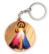 Jesus Divine Mercy, Round, Holy Land Olive Wood Icon Keychain