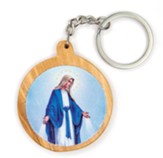 Our Lady of Grace, Round, Holy Land Olive Wood Icon Keychain