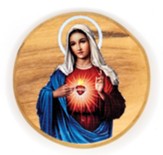 Virgin Mary Immaculate Heart, Round, Holy Land Olive Wood Icon Magnet