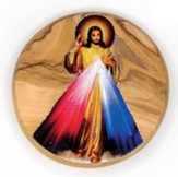 Jesus Divine Mercy, Round, Holy Land Olive Wood Icon Magnet