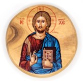 Jesus King of the Universe, Byzantine, Round, Holy Land Olive Wood Icon Magnet