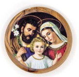 Holy Family (Dark), Round, Holy Land Olive Wood Icon Magnet