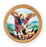 Archangel Saint Michael, Round, Holy Land Olive Wood Icon Magnet