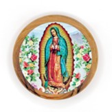 Our Lady of Guadalupe, Round, Holy Land Olive Wood Icon Magnet