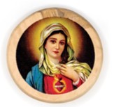 Sacred Heart of Mary (Red), Round, Holy Land Olive Wood Icon Magnet
