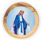 Our Lady of Grace, Round, Holy Land Olive Wood Icon Magnet