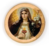 Sacred Heart of Mary (White), Round, Holy Land Olive Wood Icon Magnet