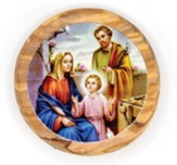 The Holy Family (Outside), Round, Holy Land Olive Wood Icon Magnet