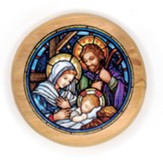Holy Family Manger, Round, Holy Land Olive Wood Icon Magnet