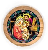 Holy Family Home, Round, Holy Land Olive Wood Icon Magnet