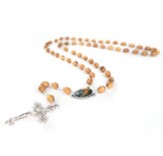 Mother Mary and Child Jesus Olive Wood Rosary with Oval Medal and Cross Pendant