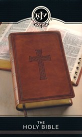 KJV Giant-Print Bible--soft leather-look, medium brown (indexed) - Imperfectly Imprinted Bibles