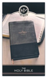 KJV Deluxe Gift Bible--soft leather-look, black/gray with zipper