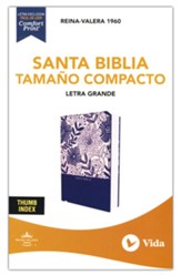 RVR 1960 Santa Biblia, Letra Grande, Tamaño Compacto, Tapa Dura/Tela, Azul Floral con Índice (Compact Holy Bible, Large Print, Printed Caseside, Blue/Floral with Index)