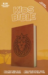 KJV Kids Bible--soft leather-look, brown with lion - Imperfectly Imprinted Bibles