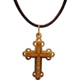 Filigree Cross, Raised, Bottony, Olive Wood Necklace