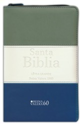 Biblia Reina Valera 1960 Letra Grande Tam. manual - gris/crema/azul con indice y cierre (Large Print Pocket Size - Grey/Cream/Azul with Index and Closure)