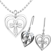 Radiant Heart With Cross, Pendant and Earrings Set