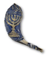 Menorah Shofar: Blue and Gold Painted - Small (8-10 inches)