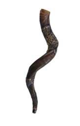 Star and Cross Yemenite Shofar: Dark Blue and Gold  Painted, Large (26-31)