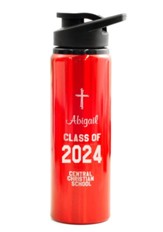 Personalized, Water Bottle, Flip Top, Graduation, Red
