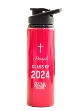 Personalized, Water Bottle, Flip Top, Graduation, Pink