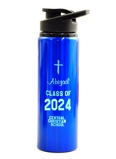 Personalized, Water Bottle, Flip Top, Graduation Blue