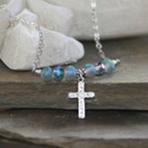 Cross Drop Pendant with Blue Faceted Crystals Necklace
