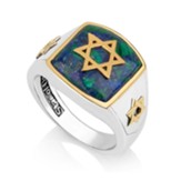 Gold Plated Star of David Azurite Stone Ring, Size 13