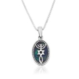 Oval Stone Messianic Pendant, Silver and Azurite