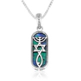 Long Oval Stone Messianic Pendant, Silver and Azurite