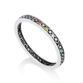 Silver & Rainbow Gems Shema Ring, Size 6.5