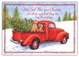 Red Truck and Puppies Christmas Card with Magnets, Set of 18