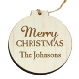 Personalized, Wooden Ornament, Round, Merry Christmas, White