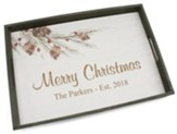 Personalized, Wooden Tray, Merry Christmas with Pine Cones