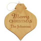Personalized, Wooden Bulb Ornament, Merry Christmas, Natural