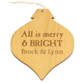 Personalized, Wooden Bulb Ornament, Merry and Bright, Natural