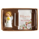 Angel with Flowers Figurine with Bloom Where You Are Planted Itty Bitty Blessings Card Gift Boxed Set