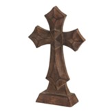 Wood Carved Look Tabletop Cross on Base