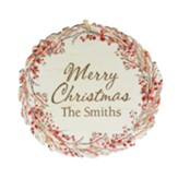 Personalized, Wreath Ornament, Merry Christmas, Red