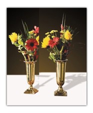 Brass Altar Vases with Liners, Set of 2