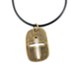 Cross Tag Necklace, Brass Finish, Black Cord