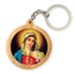Sacred Heart of Mary (Red), Round, Holy Land Olive Wood Icon Keychain