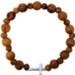 Olive Wood Stretch Bracelet, Beads and Inlet Cross