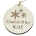 Personalized, Wooden Ornament, Round, Comfort and Joy, White